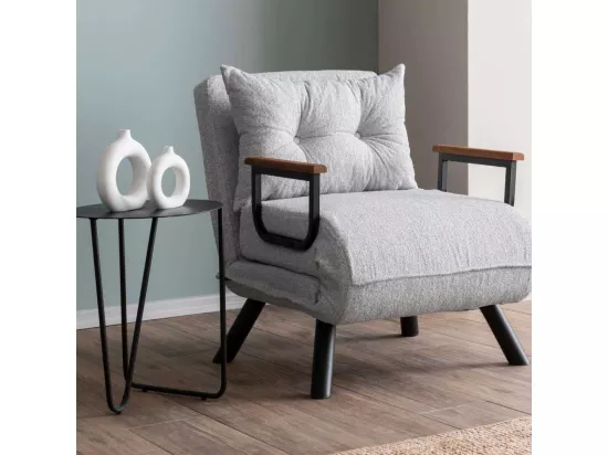 Fauteuil convertible Yolanda Métal Noir et Tissu bouclette Gris