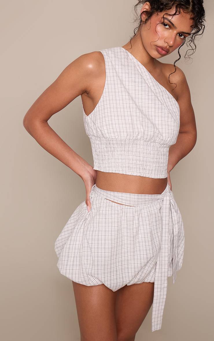Gris Ensemble Jupe Bouffante À Carreaux Avec Taille Nouée