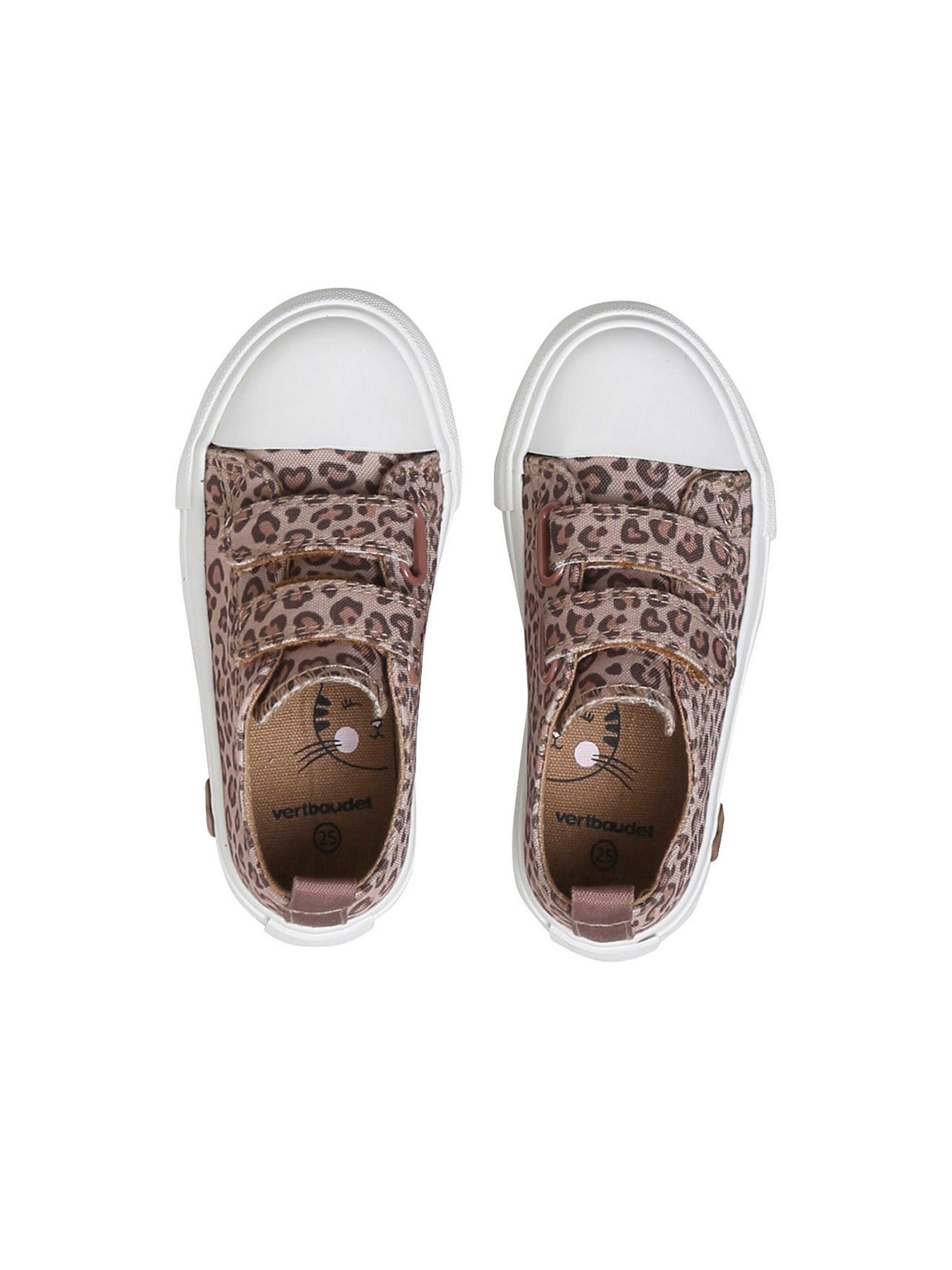 Vertbaudet Kinder Stoff-Sneakers mit Anziehtrick und Klett, Leoprint beige bedruckt