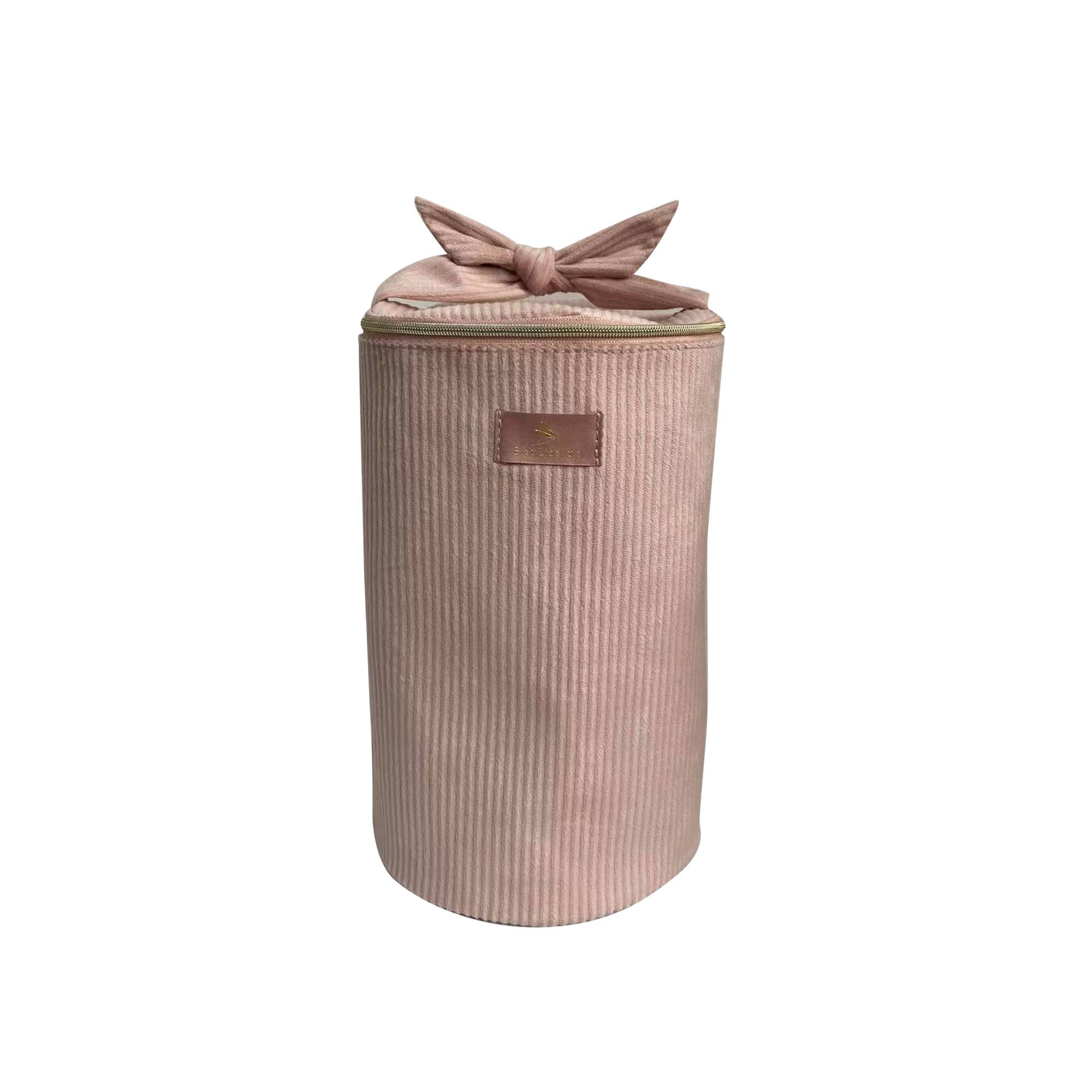 Trousse ronde en velours côtelé Rose