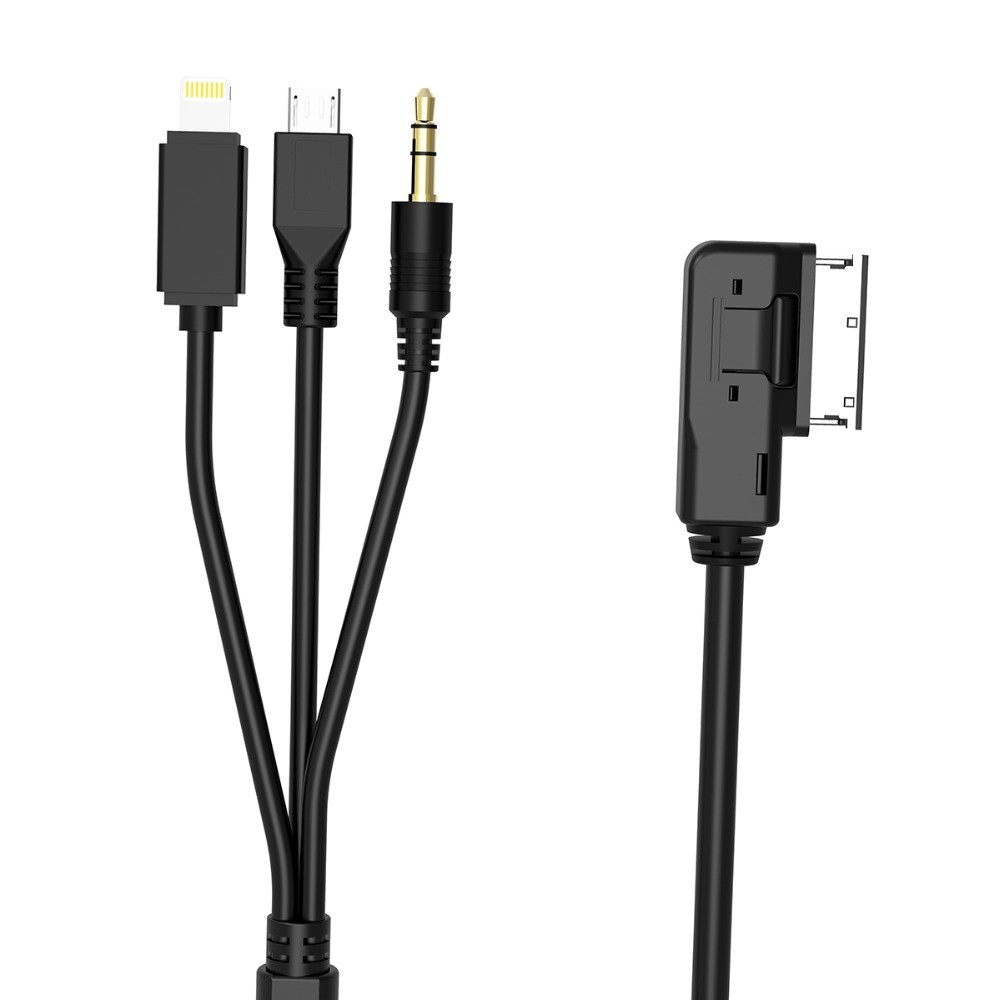 (30cm) 3in1 Auto KFZ AMI MDI Lightning / 3.5mm AUX / Micro USB Schnittstelle Musik Adapter Kabel Interface Konverter Audi / VW / Skoda