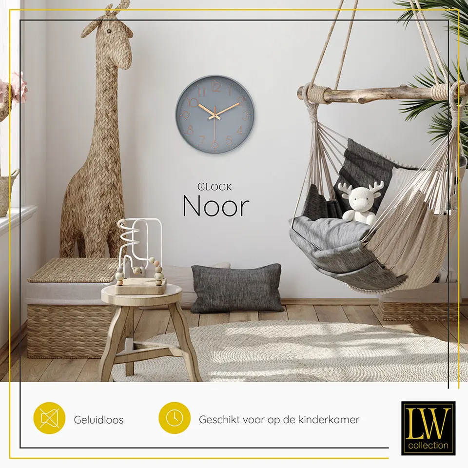 LW Collection Keukenklok Noor Grijs 30cm