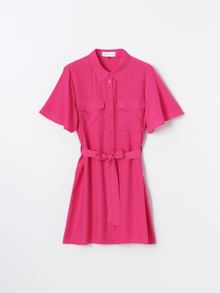 Vestido curto estilo camisa - Fúcsia