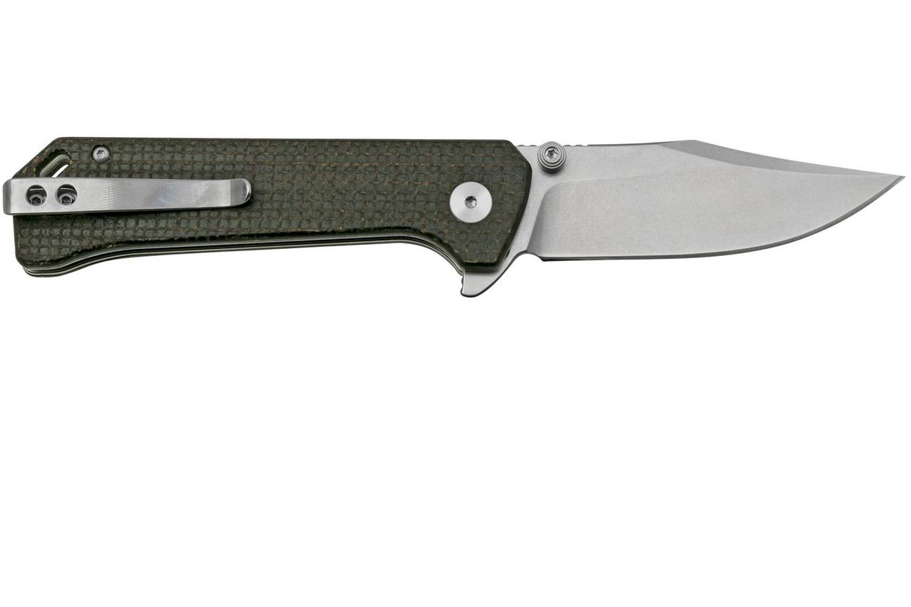 QSP Grebe QS147-A1, 14C28N Clippoint donkerbruin Micarta, zakmes