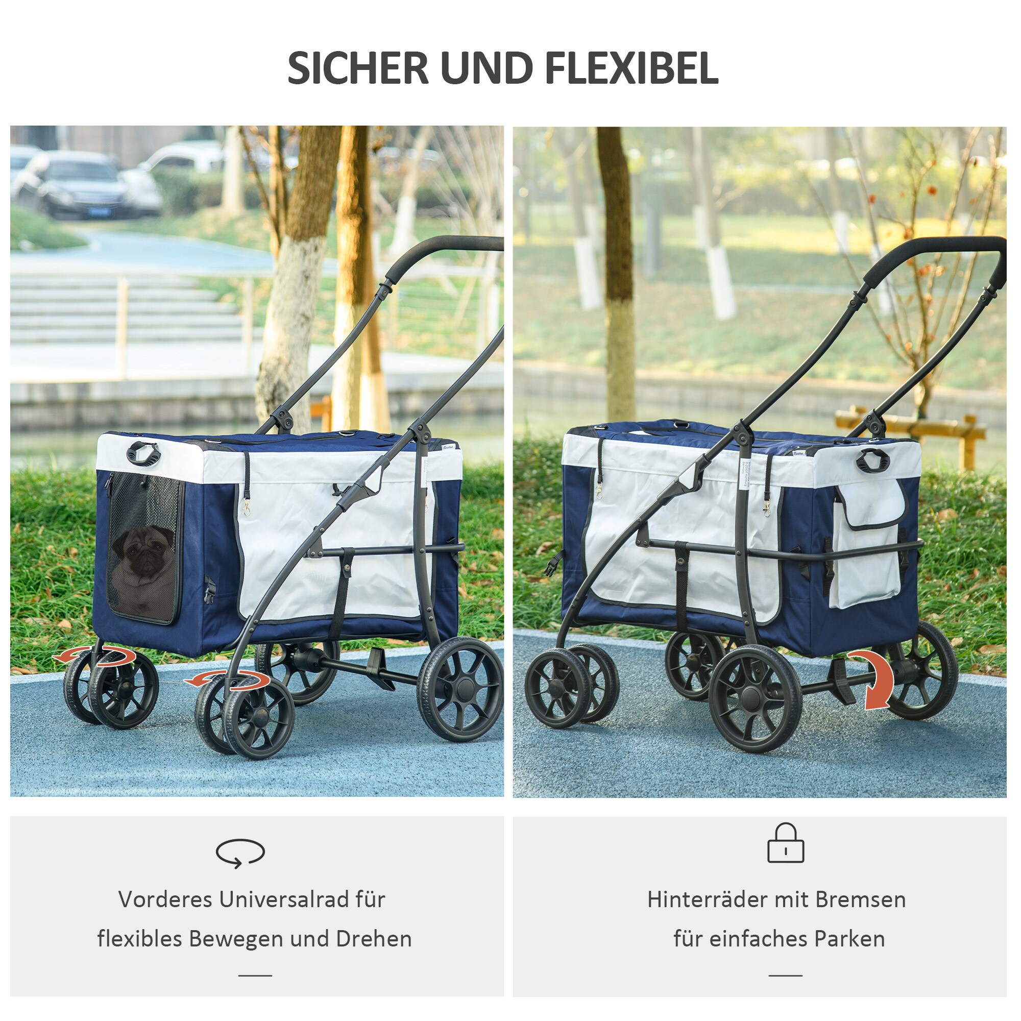PawHut Hundebuggy mit Klappmechanismus blau 81L x 58B x 97,5H cm