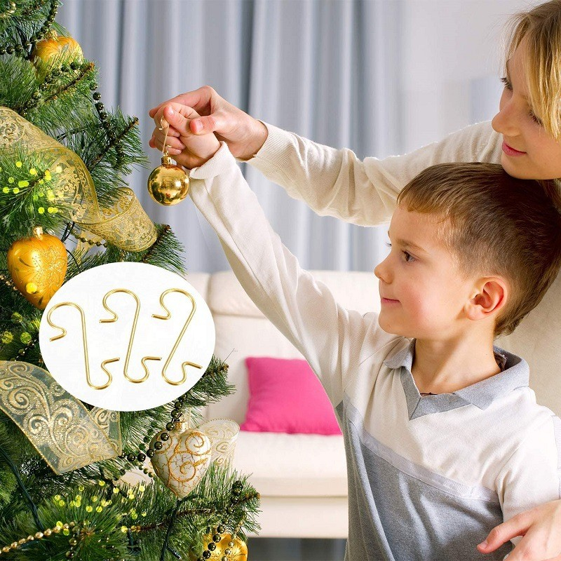 (50er Set) Christbaumkugel Aufhänger Metall Ornament Haken für Weihnachtsbaum Kugeln - Gold
