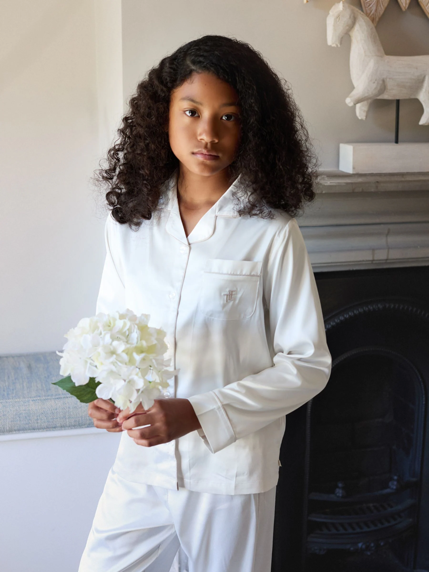 Crème - The Little Tailor Satijnen Kinder Kerstmis Pyjama's met Knoopsluiting