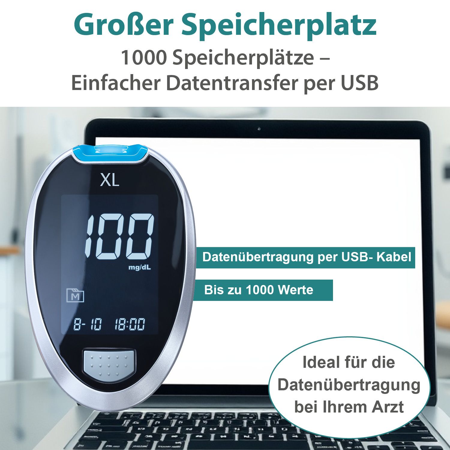 GlucoCheck XL Set [mg/dl] mit 110 Teststreifen zur Kontrolle des Blutzuckers