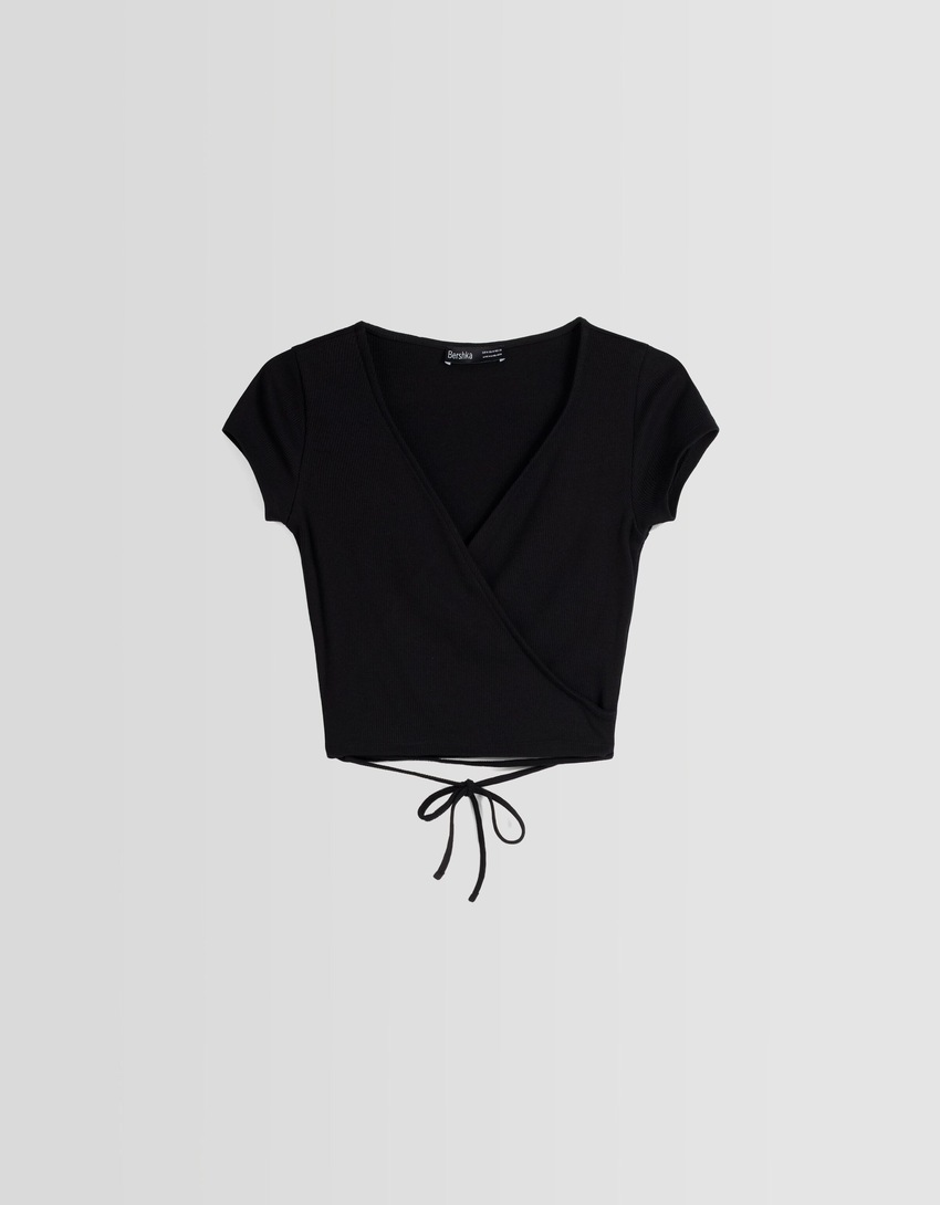 Camiseta de bailarina canelada de manga curta