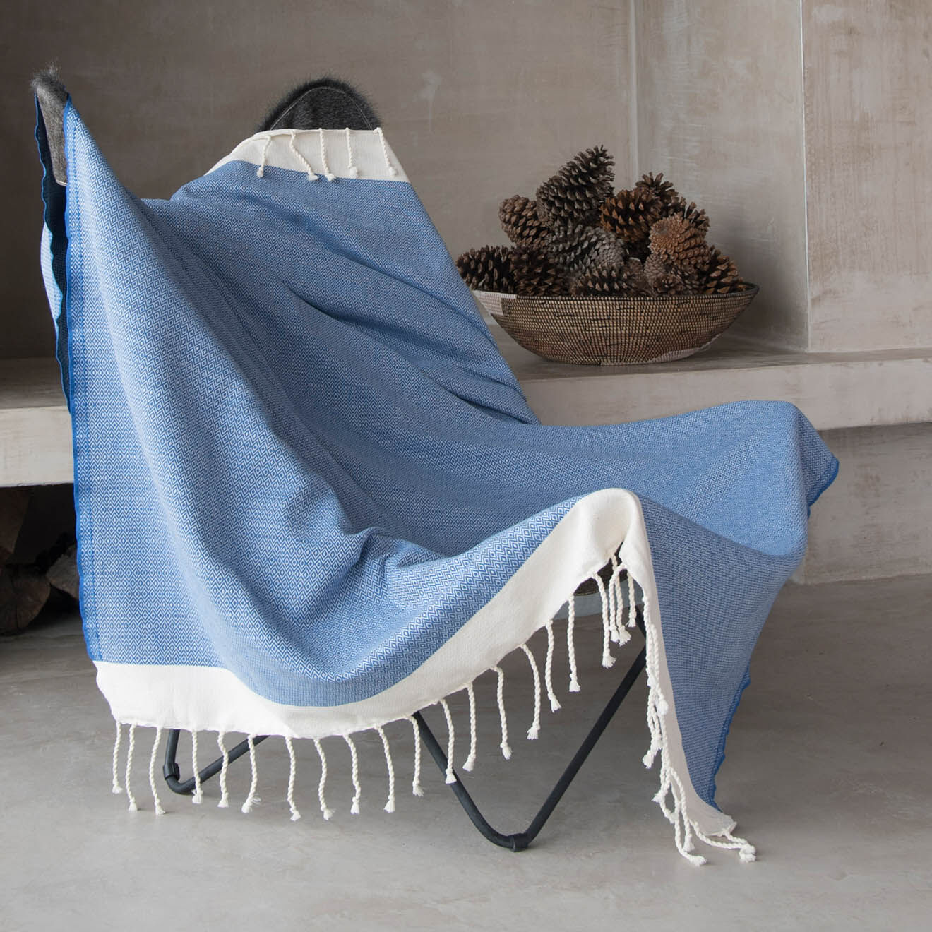 Febronie Plaid Courchevel Losange bleu grec