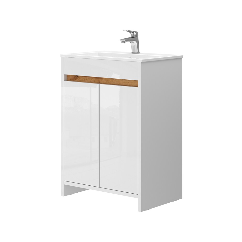 Vicco Waschbecken mit Unterschrank Lemgo 60 cm breit, Waschtisch stehend Weiß