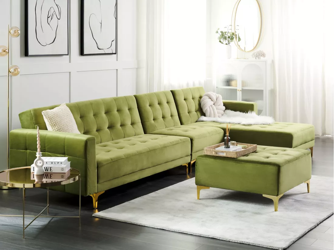 Canapé modulable côté droite en velours vert ABERDEEN