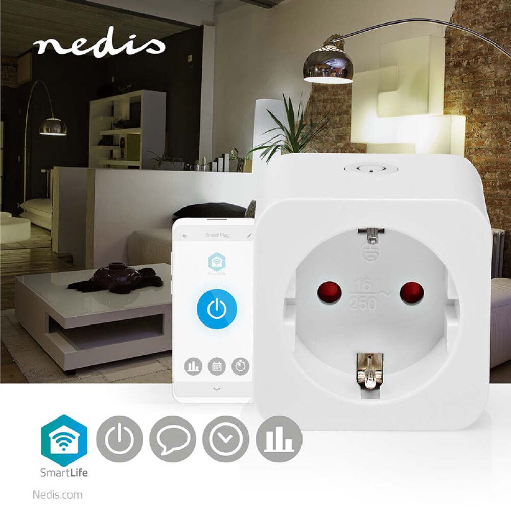 VEGGUTTAK NEDIS SMARTLIFE WIFI SMART PLUG M/STRØMMÅLER