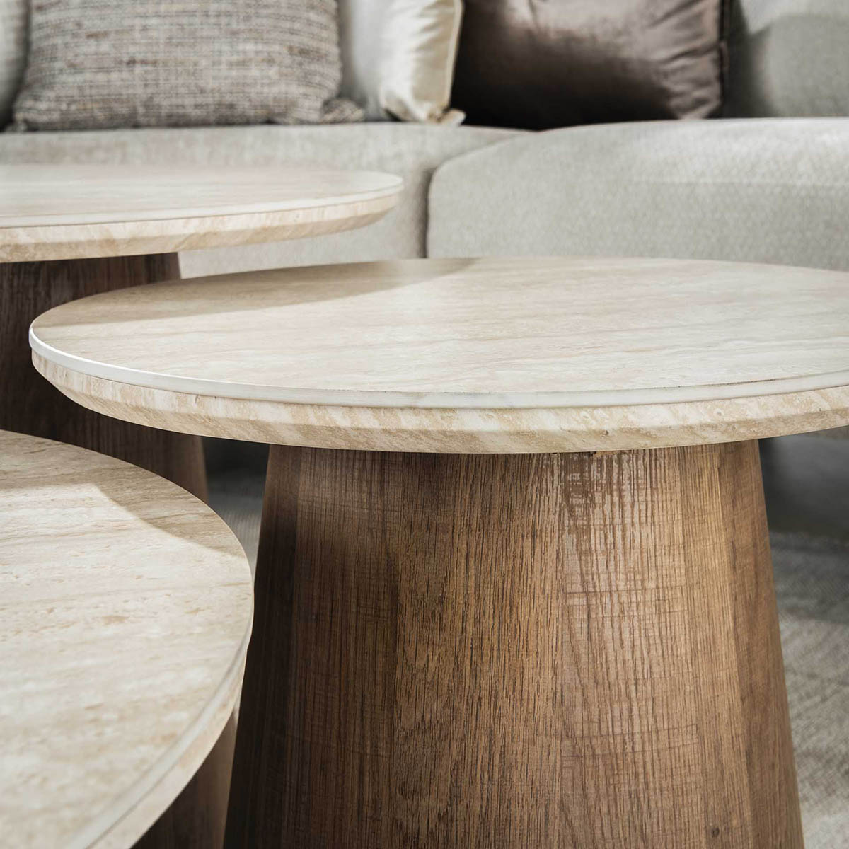Salontafel Limestone Rond Trio