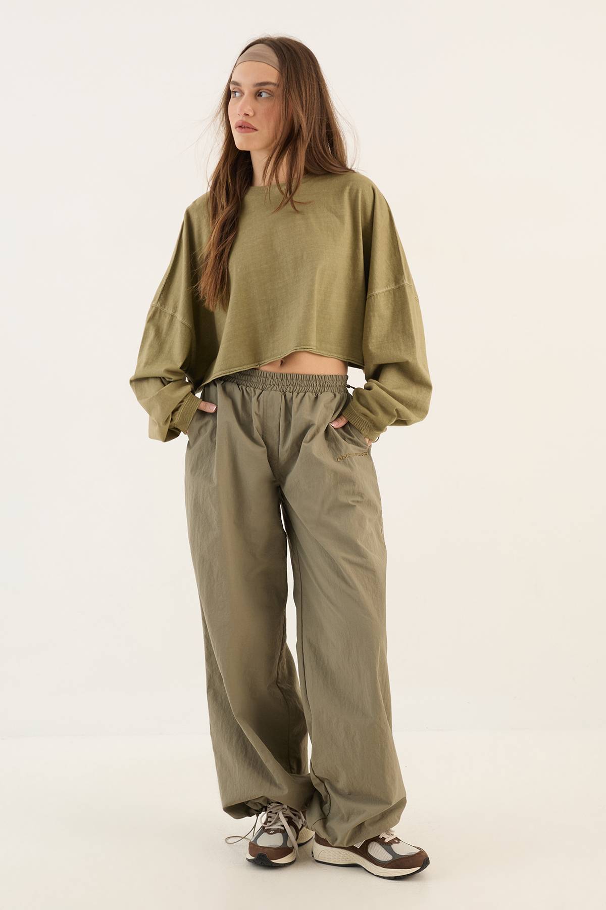T-shirt Crop Manches Longues Oversize En Tissu Épais Lavé Dsgn Studio
