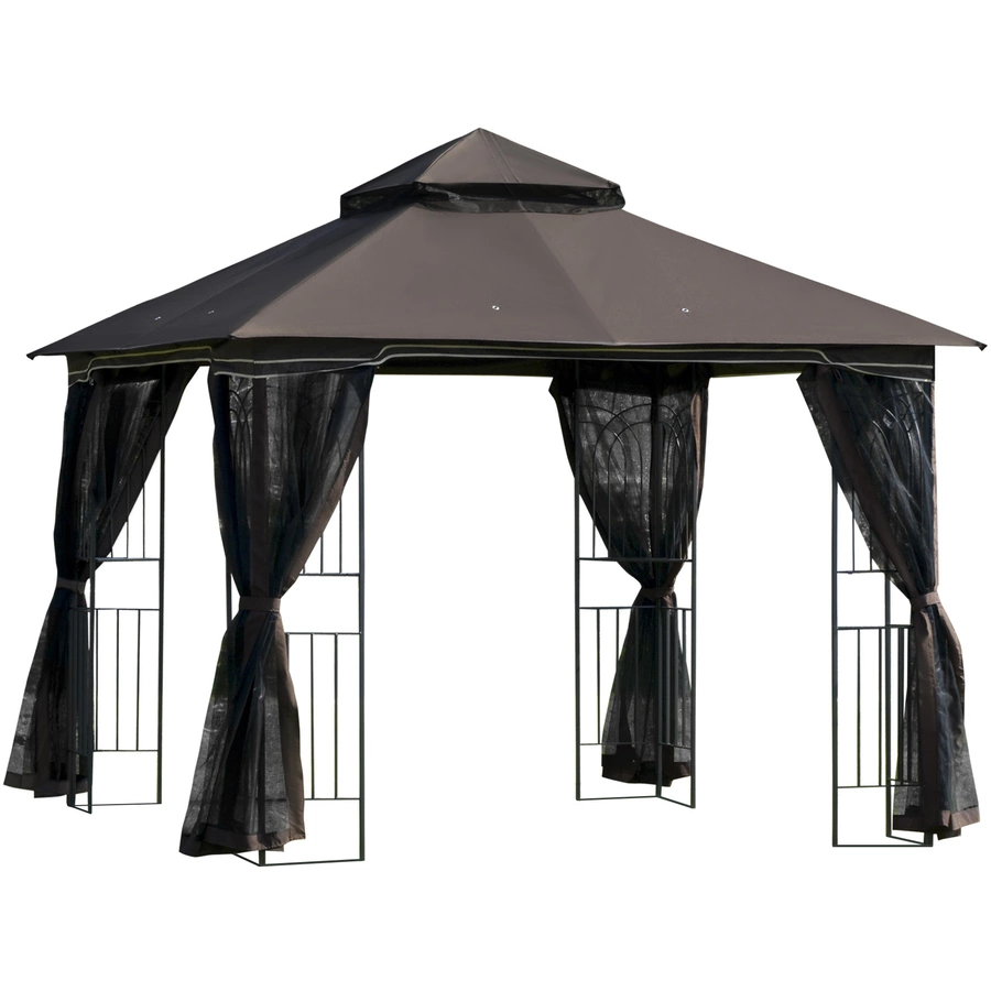 Outsunny Gartenpavillon mit Doppeldach kaffee