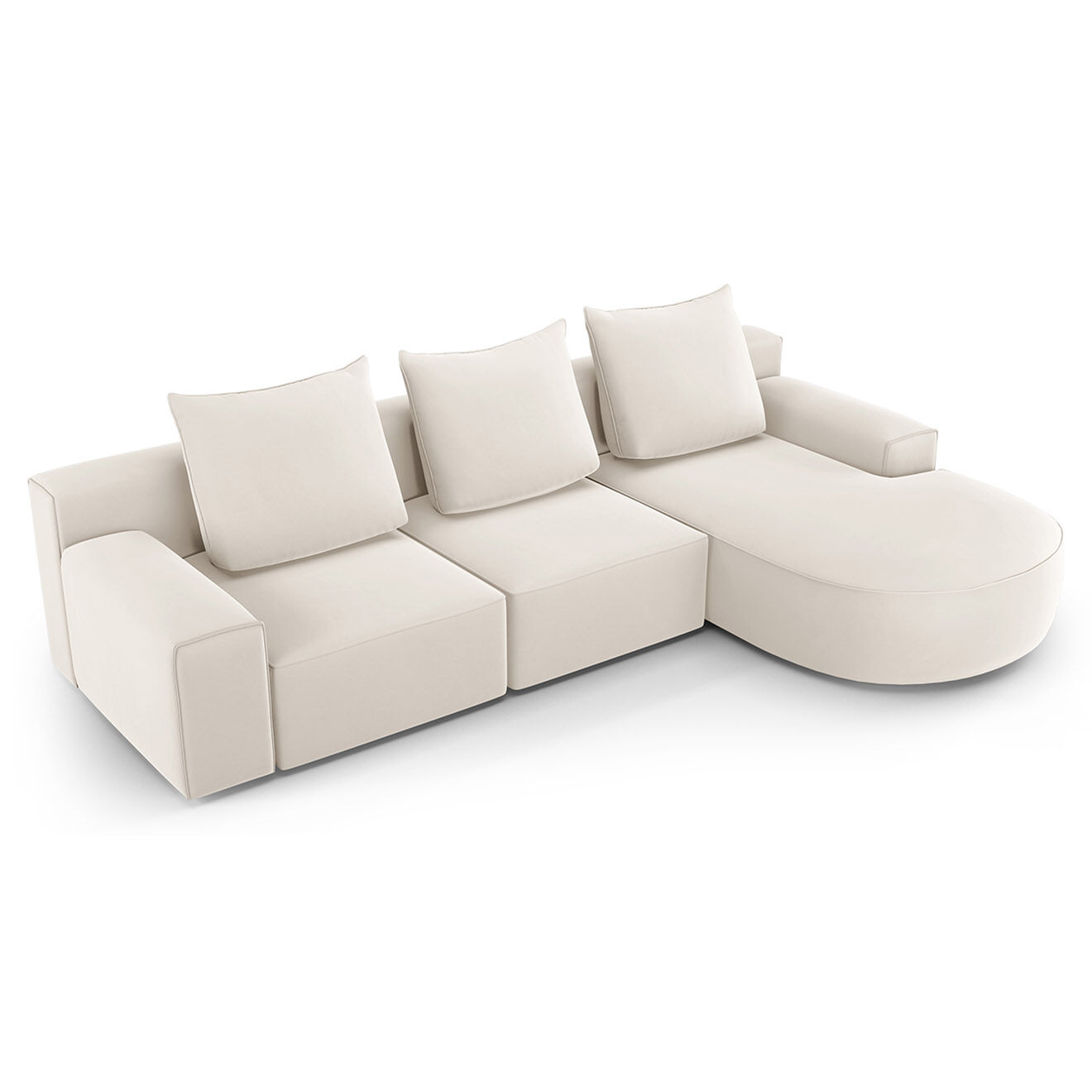 Mazzini Sofas Canapé d'angle droit arrondi en velours Ivy 5 Places beige - 285x180x89 cm