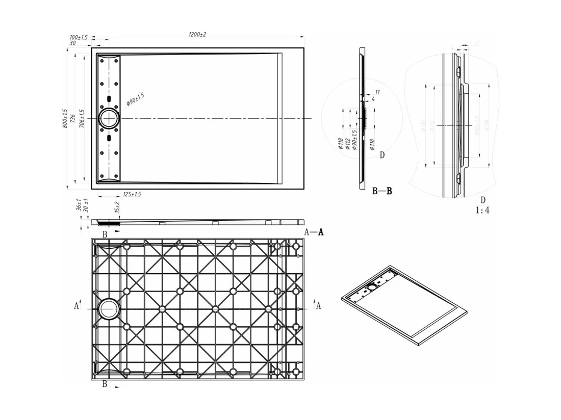 Receveur Résine 120 x 80 Façon Ardoise Blanc - Essebagno