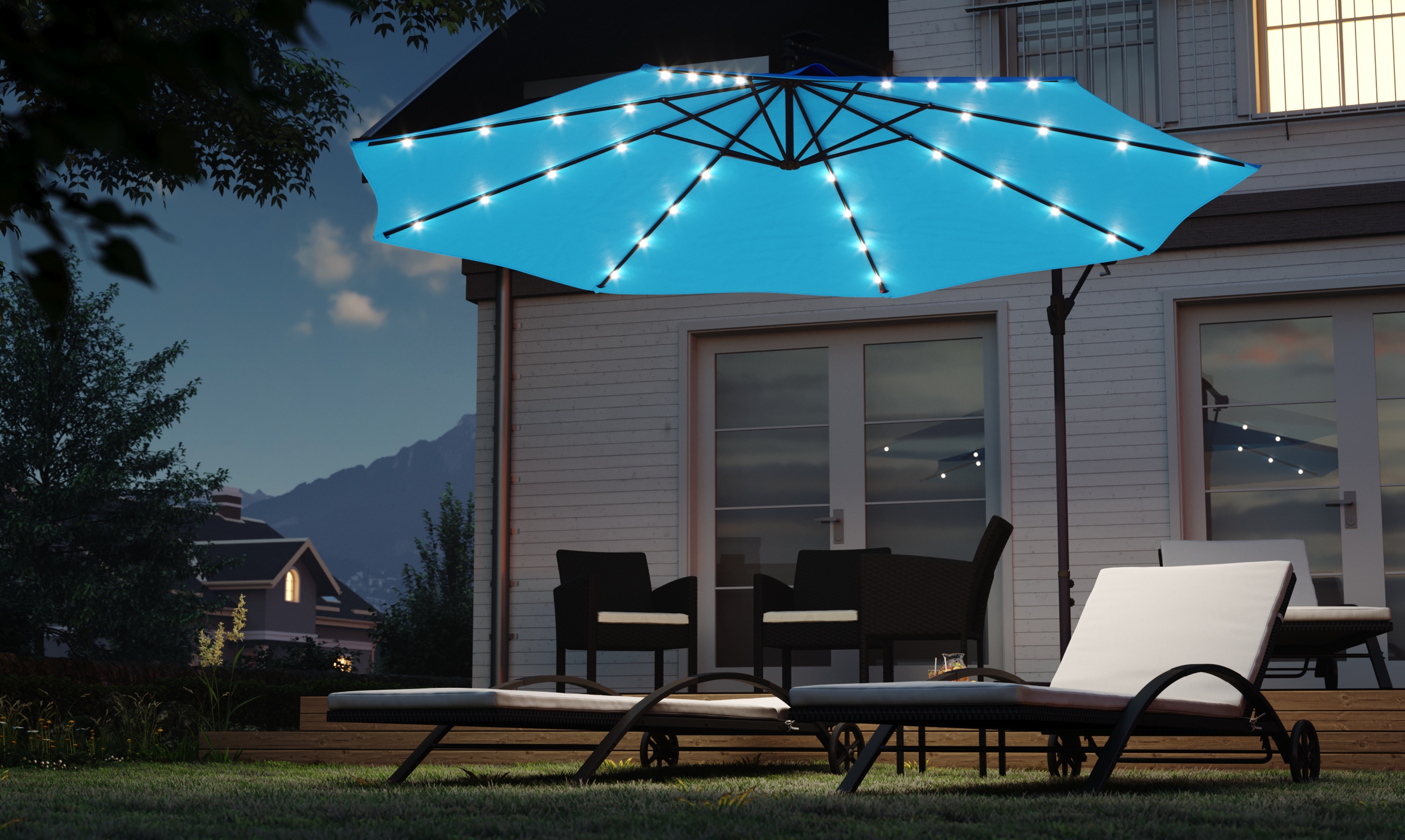 Sonnenschirm Ampelschirm BAY mit LED 300 cm blau