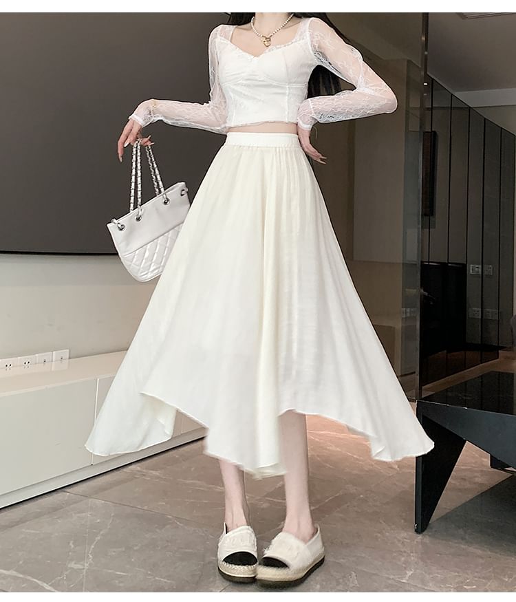 Moon City - Effen asymmetrische midi-A-lijn rok met elastische taille