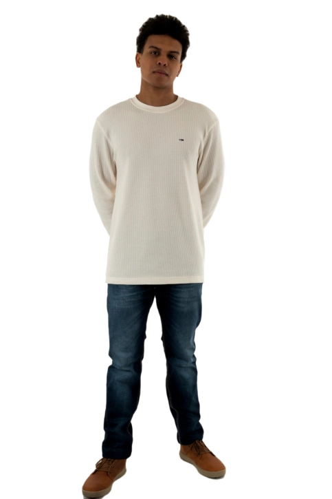 Tee shirt manches longues tommy jeans reg waffle ybh ancient white