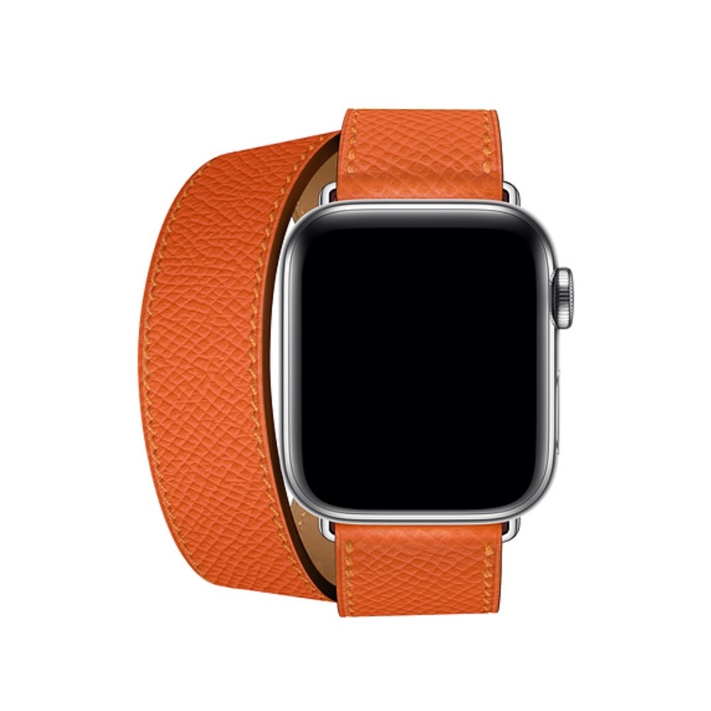 Apple Watch (49/46/45/44 mm) Modisches Ersatz Echtleder Doppelband Armband (One Size) - Orange