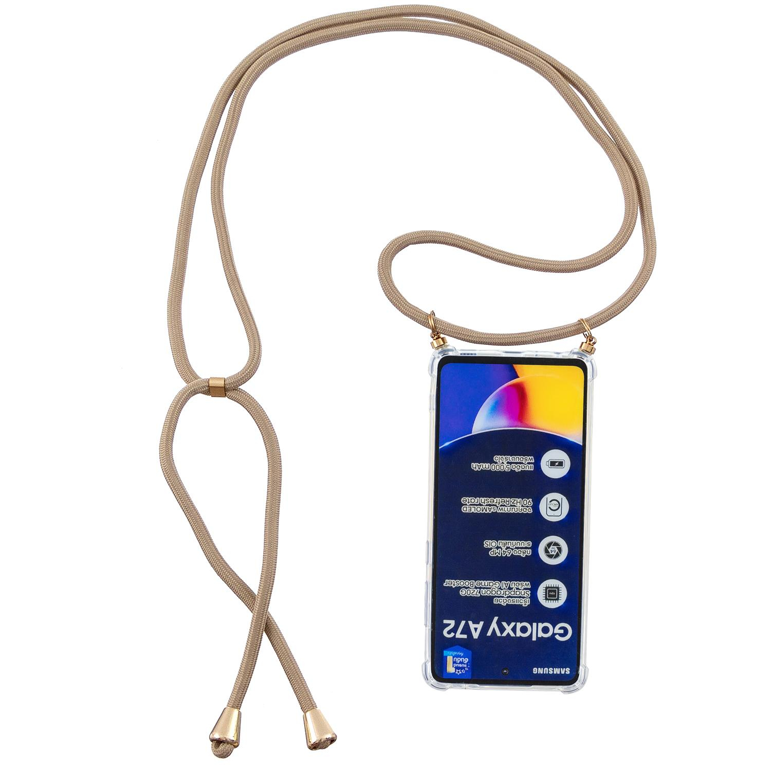 Samsung Galaxy A72 / A72 5G Necklace Gummi Hülle Air Cushion Fallschutz   Handykette (150cm) - Beige / Gold
