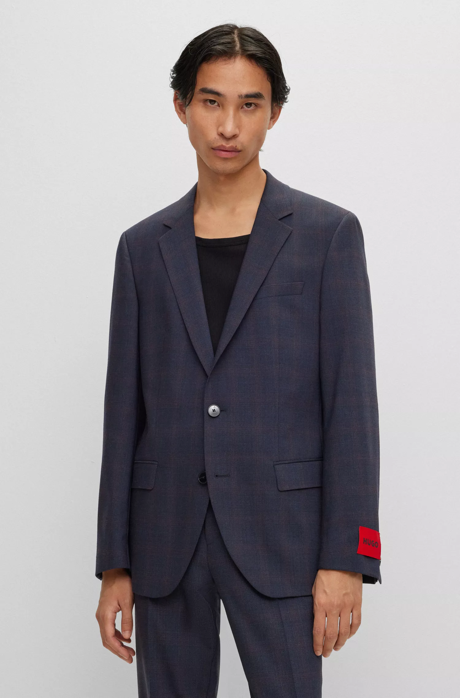 Jaqueta HUGO vermelha, corte slim, em mistura de lã xadrez.