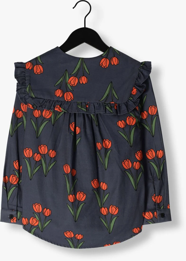 CARLIJNQ blauwe carlijnq blouse tulips - blouse with big collar