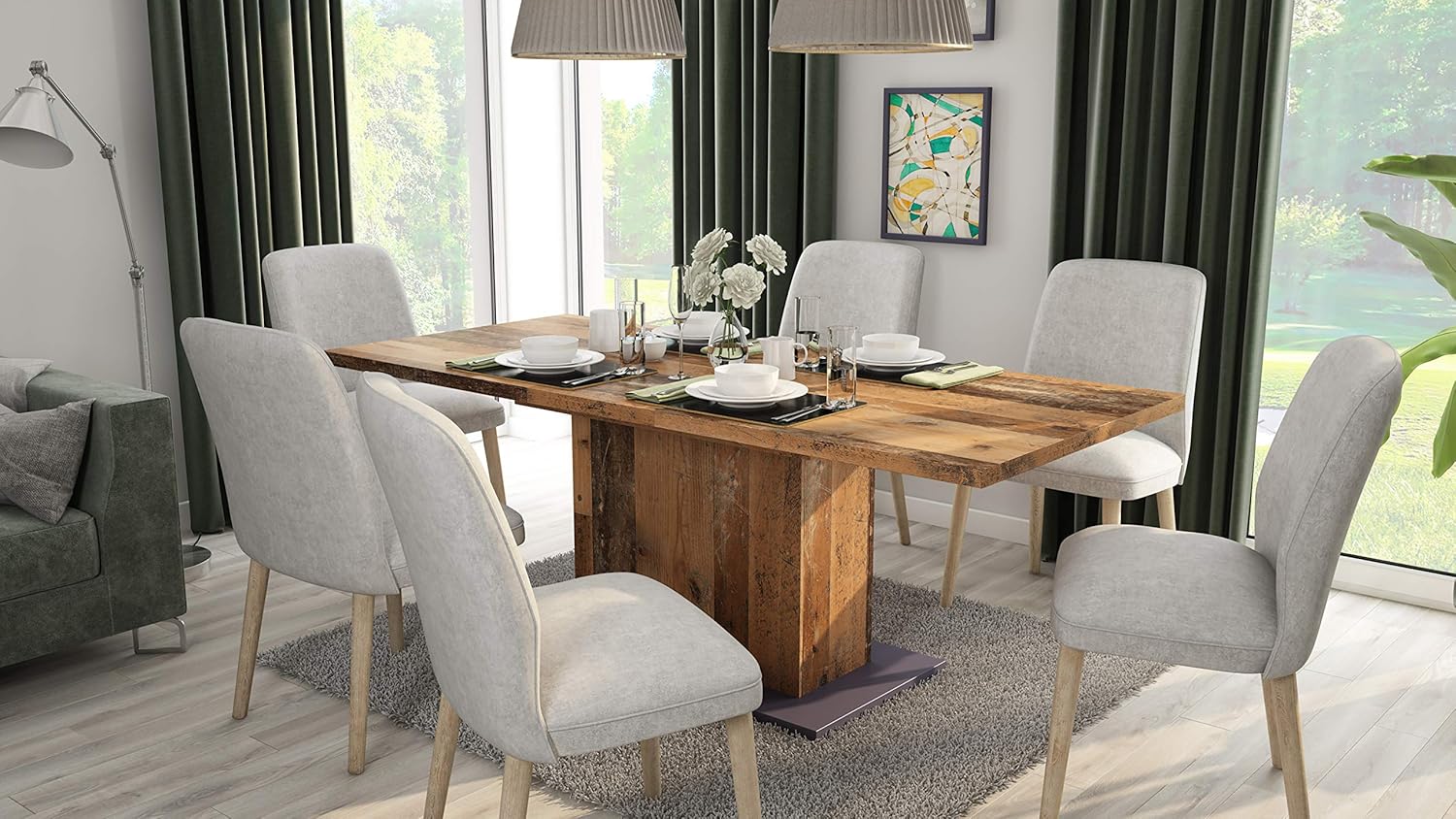 byLIVING Esszimmertisch ATHEN / in Old-Wood / großer Auszugstisch 160 cm bis 200 cm / Säulentisch mit Ausziehfunktion / Tisch mit Synchronauszug und Einlegeplatte / 160-200 x 90, H 75 cm