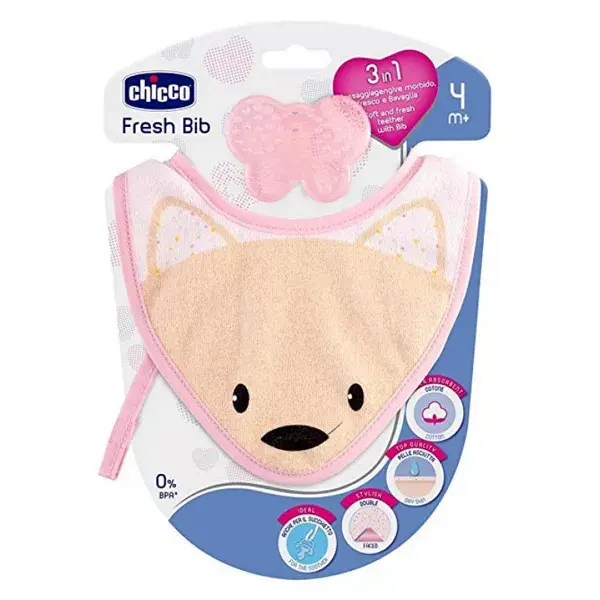 Babador Chicco Fresh com anel de dentição +4 meses rosa