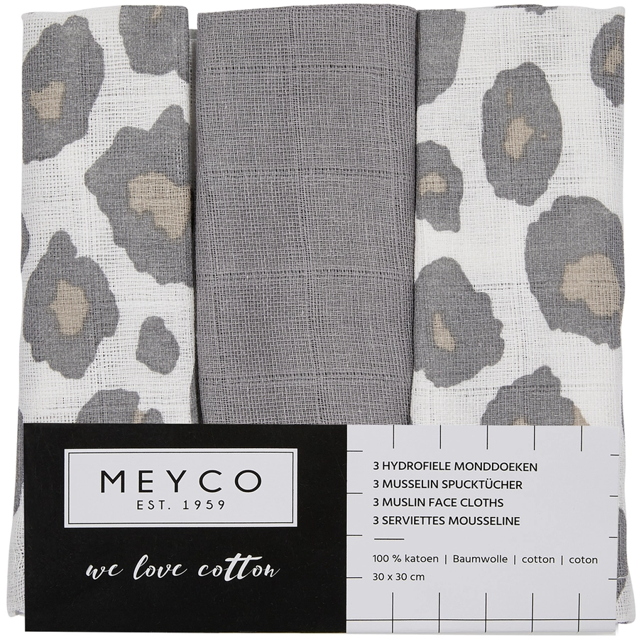 Meyco Spucktücher 3er-Pack Panter neutral  grau 30 x 30 cm