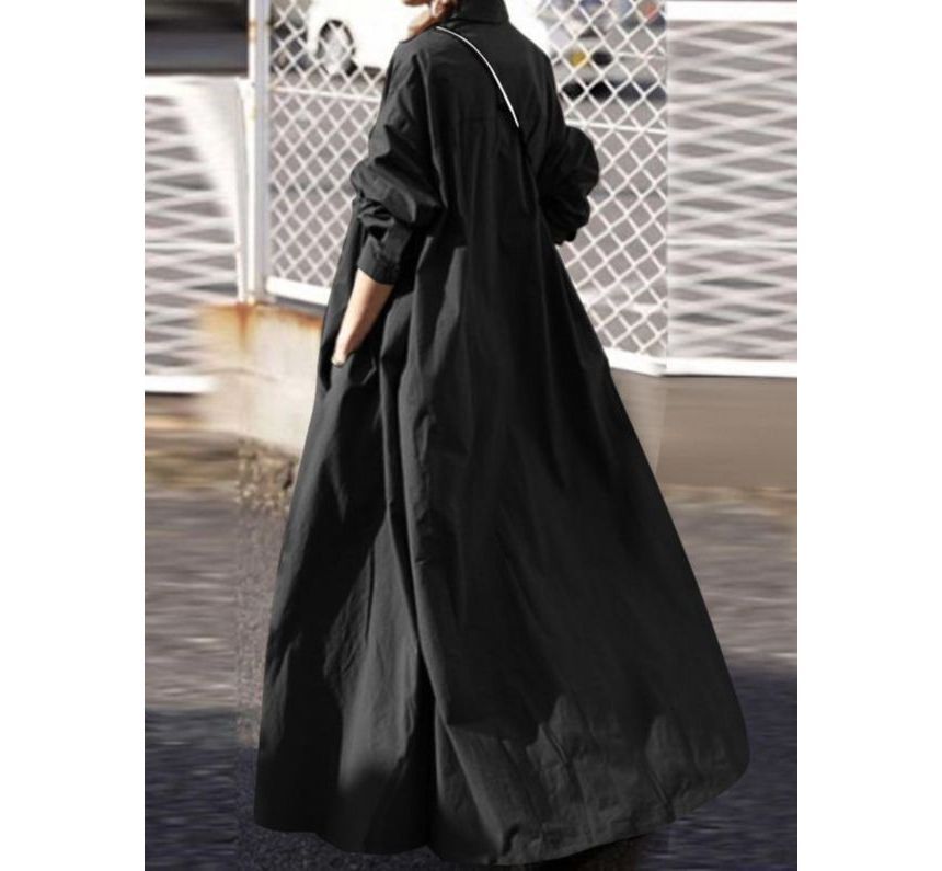 Scabiosa - Lange mouwen Henley Effen Maxi Shirtjurk