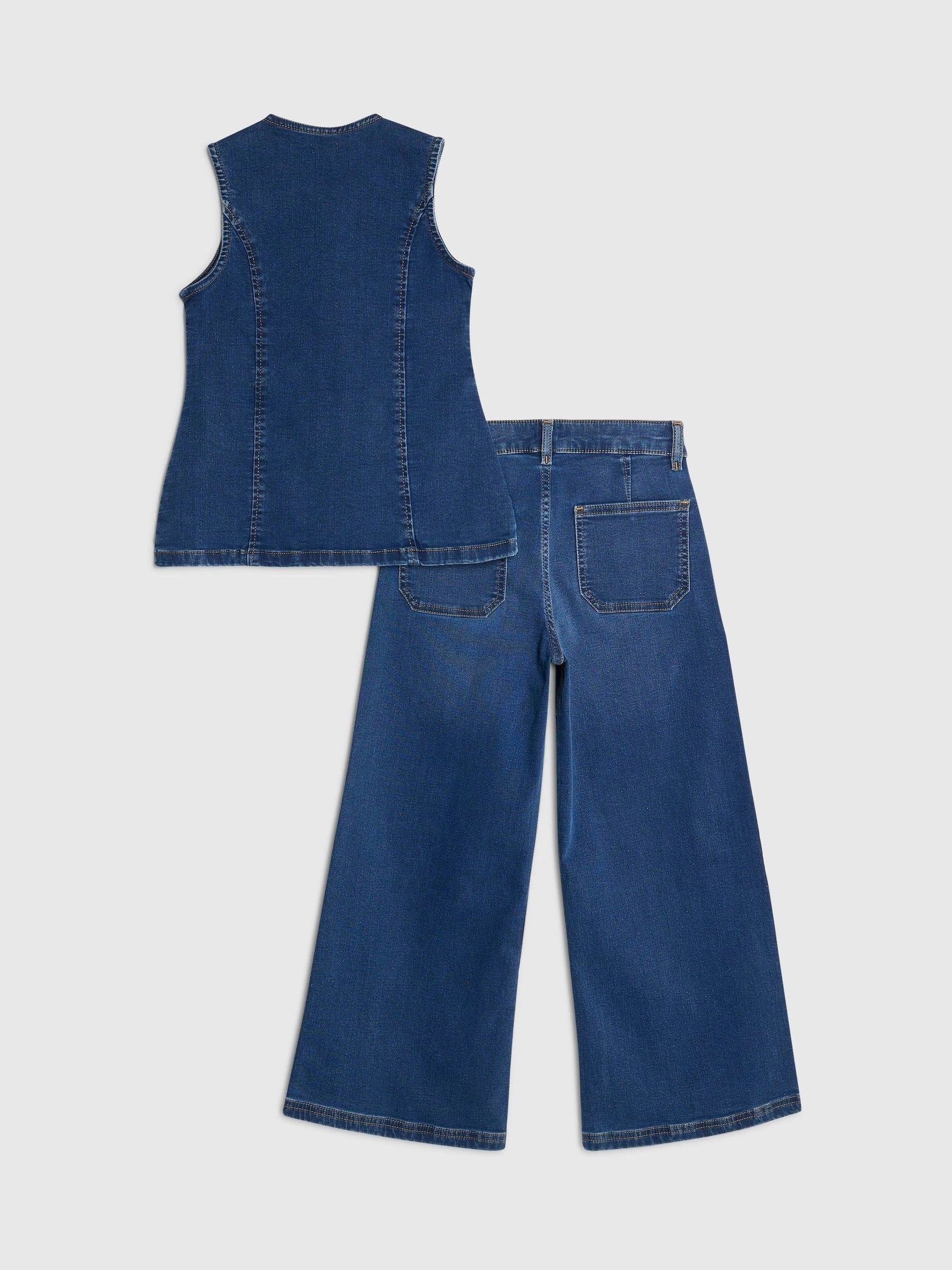 River Island Mid Wash Waistcoat & Wide Leg Jeans Set