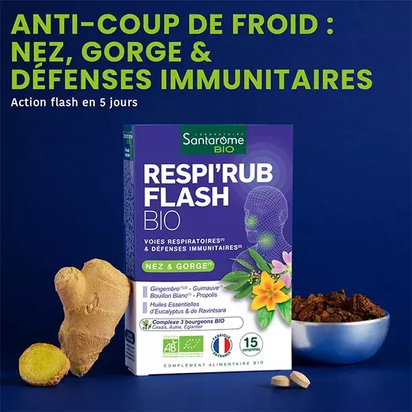 Santarome Bio - Respi'Rub Flash Bio - Nariz e Garganta - 15 comprimidos