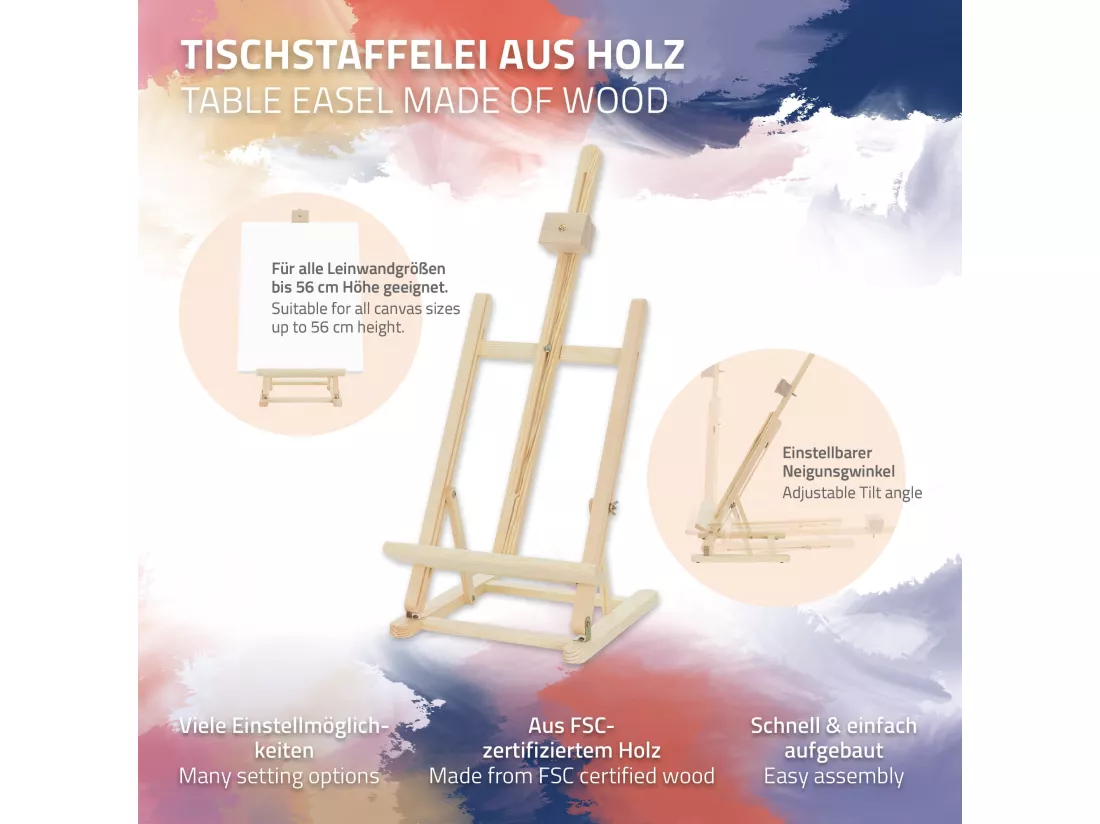 Chevalet de table en bois pliable hauteur réglable 58-82 cm pour cadres max.56cm