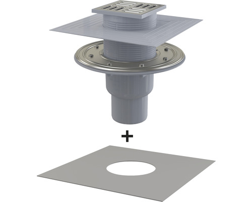 form&style REDONDA vloerafvoer 105 x 105/50/75 mm verticaal, afvoercapaciteit 37 l/min, rooster van mat roestvrij staal