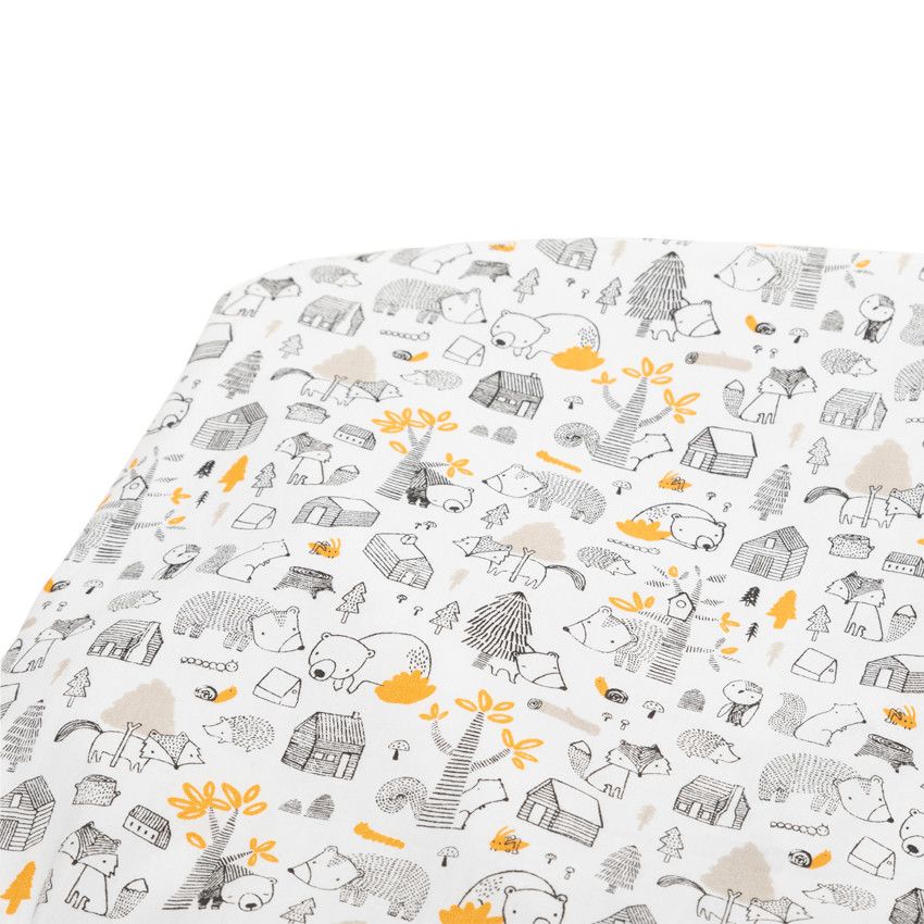 Drap housse 60 x 120 cm à animaux printés - Blanc