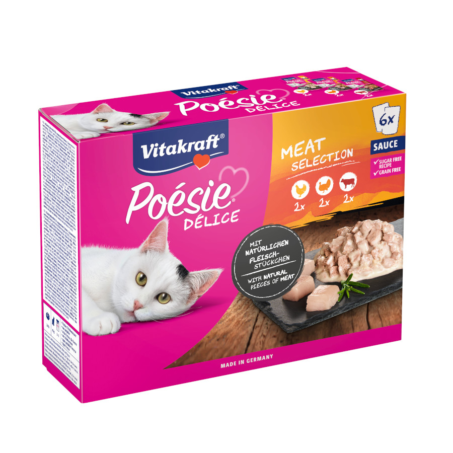 6 sachês x 85g Vitakraft Poésie Sachê de carne em molho para gatos