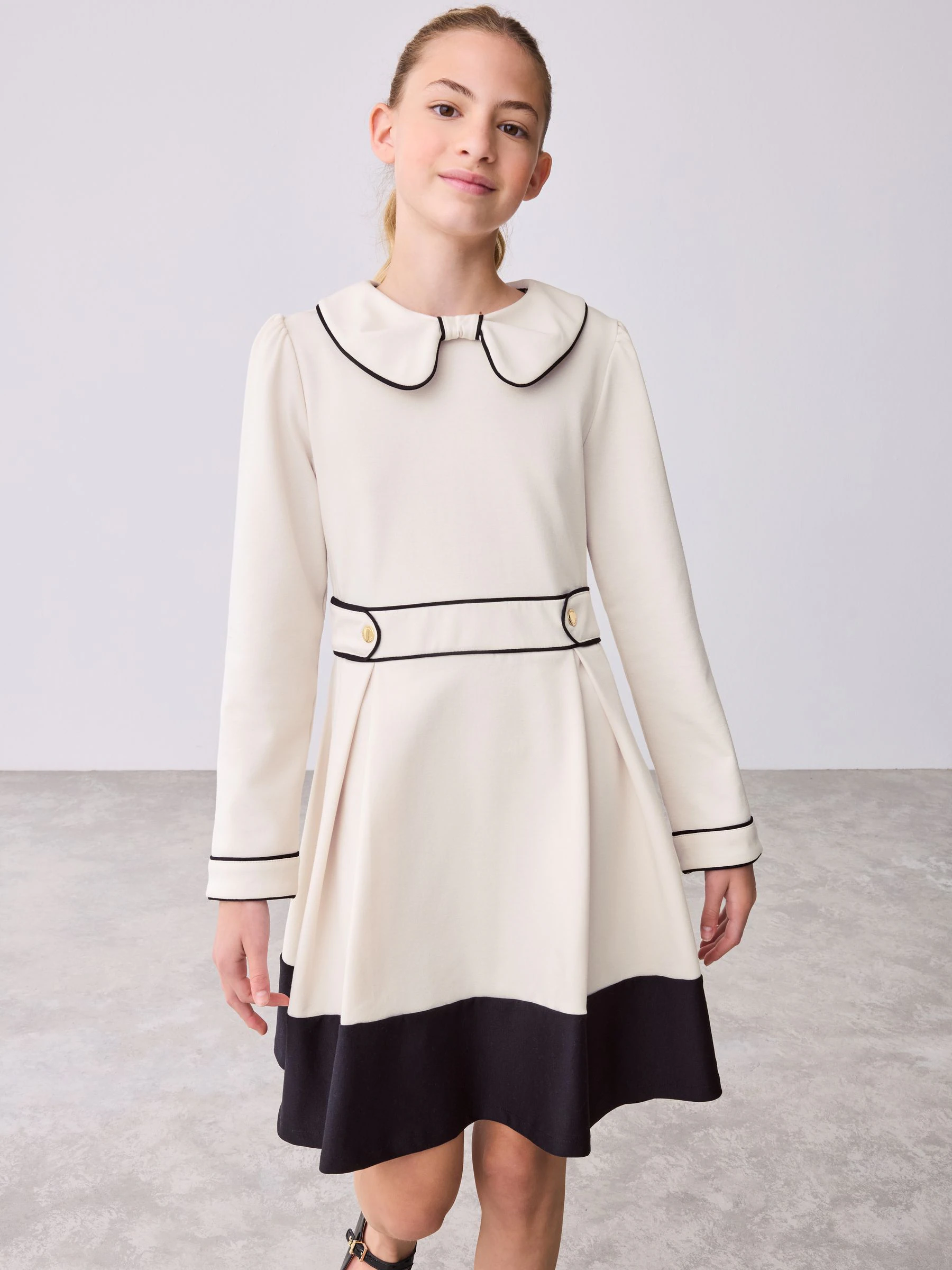 Crème - Baker by Ted Baker Bow Collar Pleated Ponte Dress
