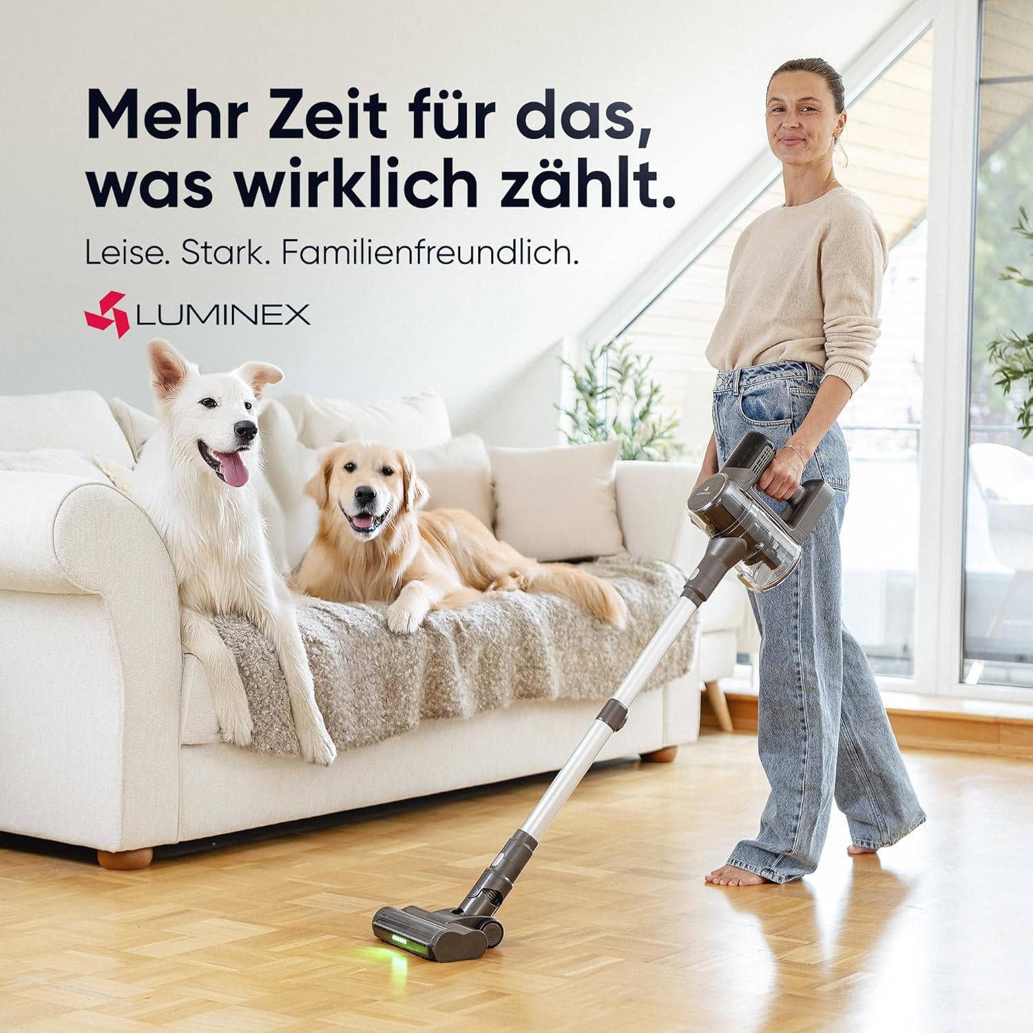 Akkustaubsauger [3-in-1] – kabelloser Staubsauger mit LED-Display & Echtzeit-Akkuanzeige | Anti-Tangle Bürste für Tierhaare | Akkusauger-Komplettset beutellos für Auto, Teppich & Haushalt