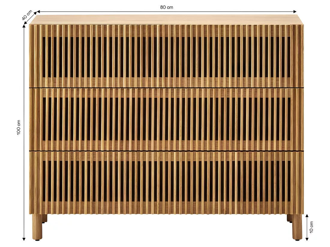 Commode 3 tiroirs en bois 100 cm - Umea