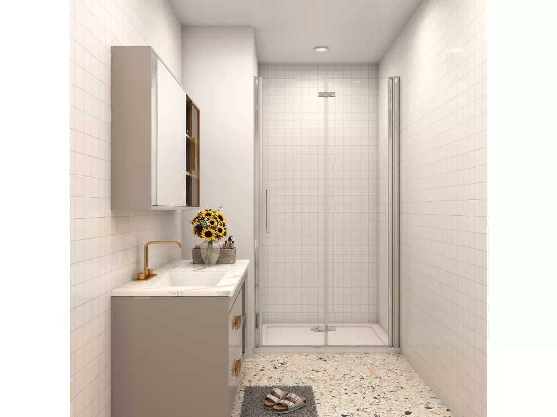 AICA porte de douche 110x195cm verre anticalcaire, installation en niche