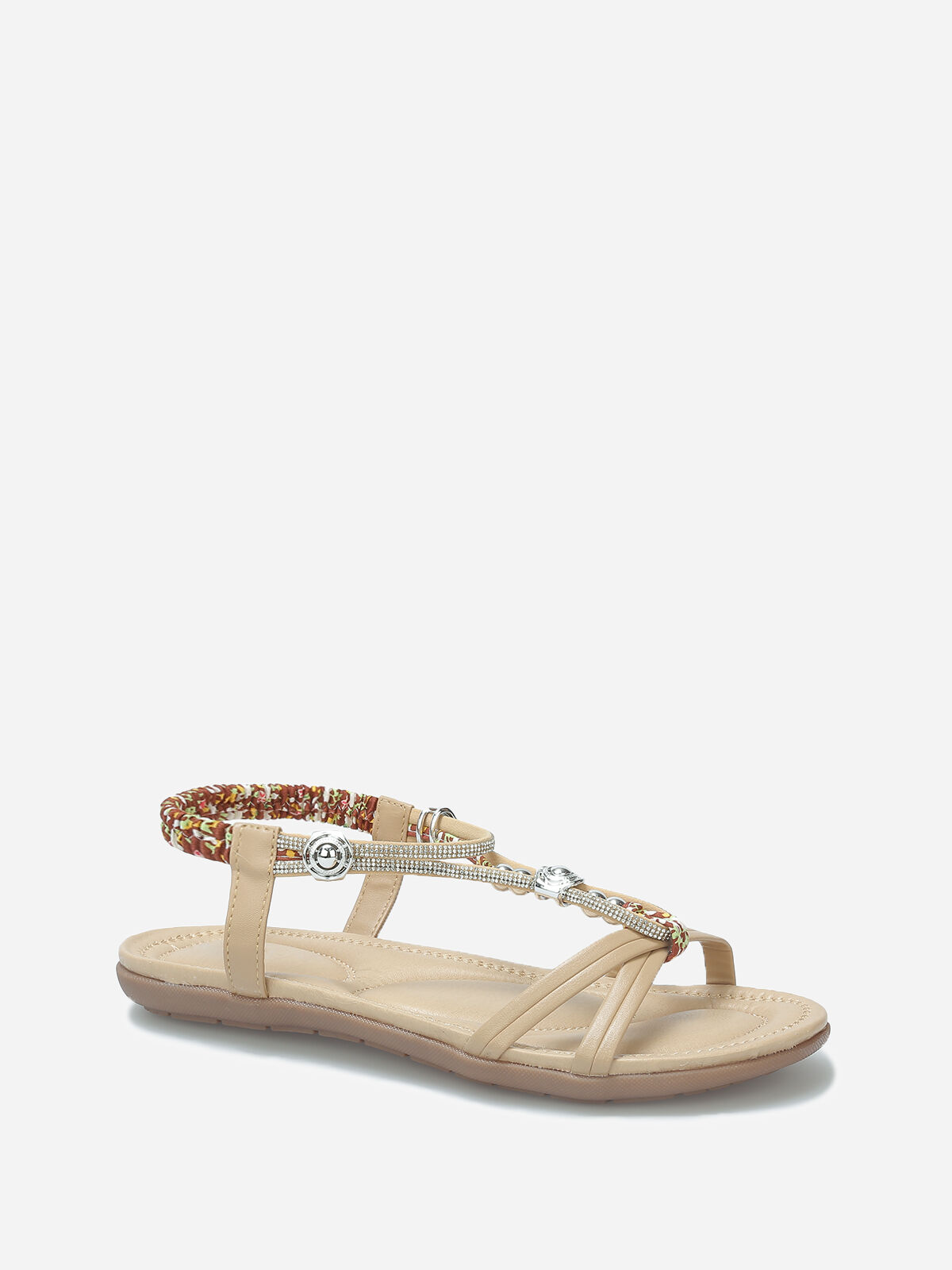 Nu-pieds à perles et strass grandes tailles- Beige