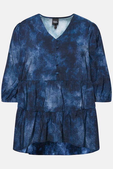 Bluse, Batikdruck, A-Linie, V-Ausschnitt, Langarm