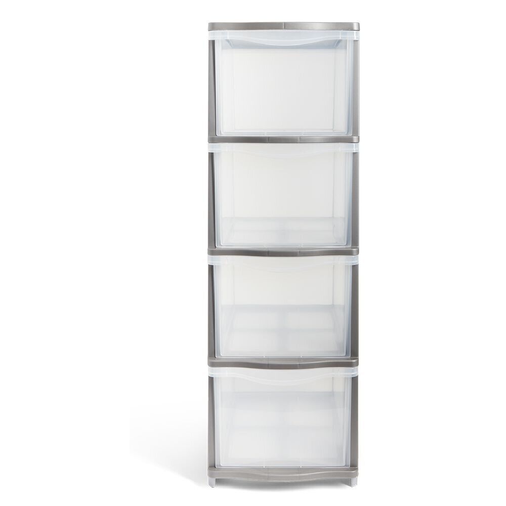 Tour de rangement 4 tiroirs plastique gris 37x27xH82,7cm