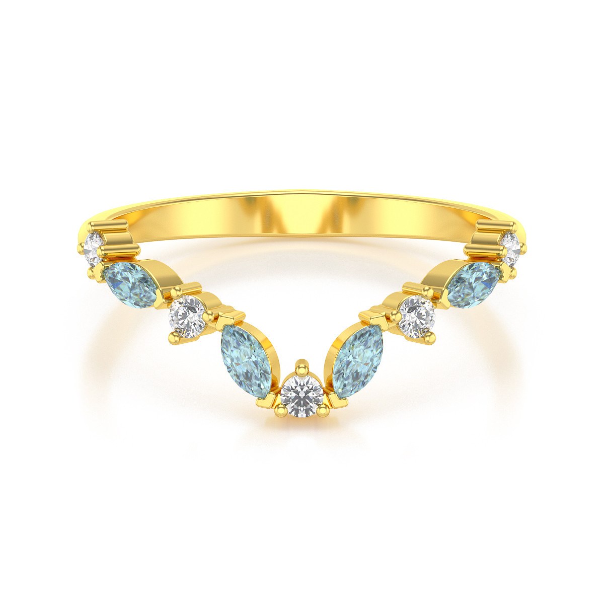 Bague ADEN Or 585 Jaune Aigue-Marine et diamants 1.9grs