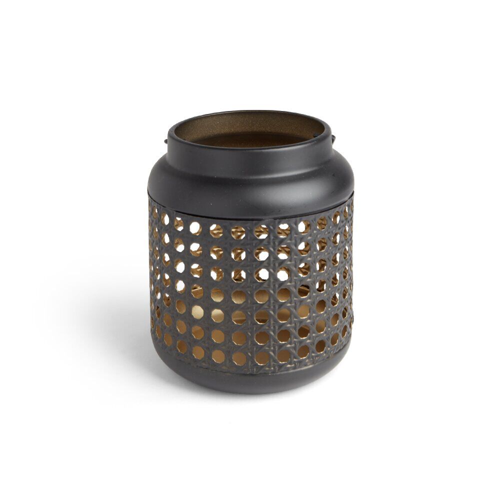 Lanterne design perforé métal noir Ø12xH14cm