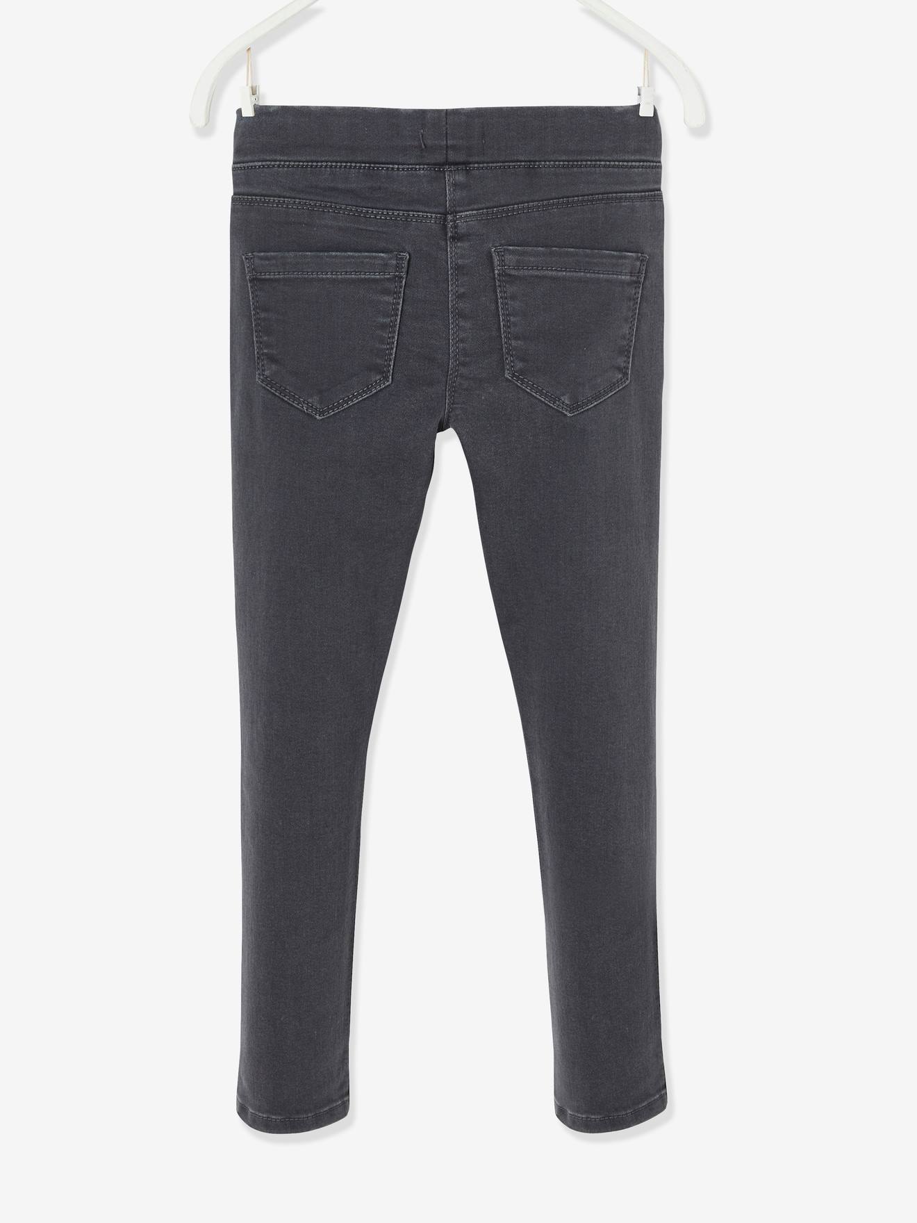 Calça legging jeans sem lavagem para meninas, lavagem cinza média