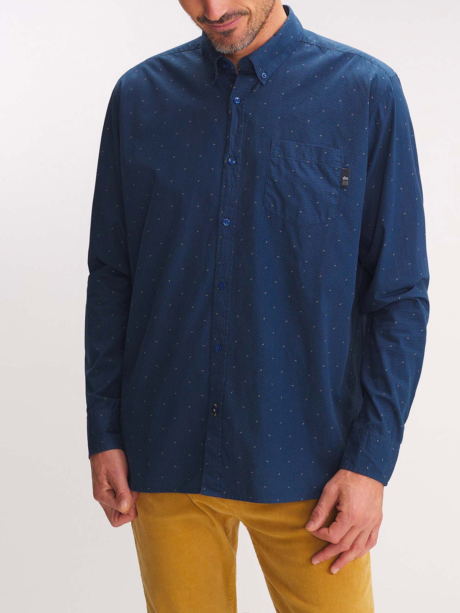 Chemise Homme Micro Motif Coton Marine